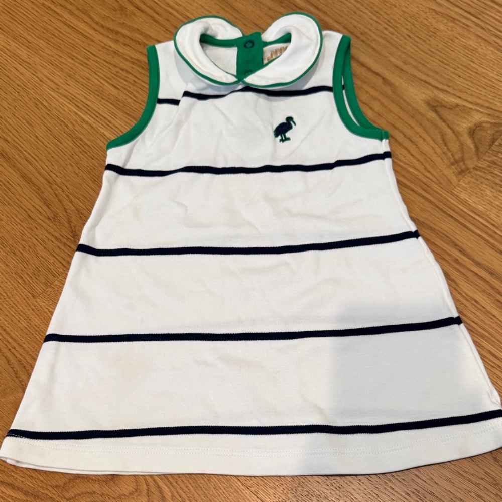 The Beaufort Bonnet Company White and Green Striped Dress